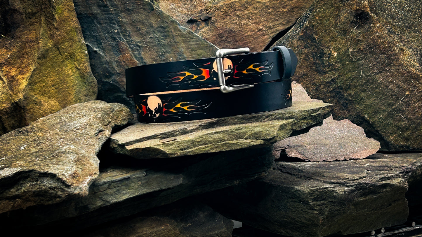 Painted Skull & Flames Belt