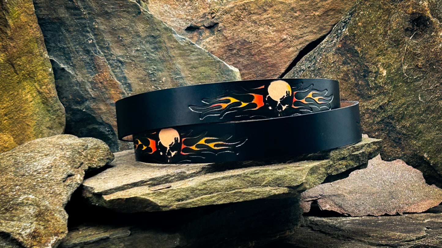 Painted Skull & Flames Belt