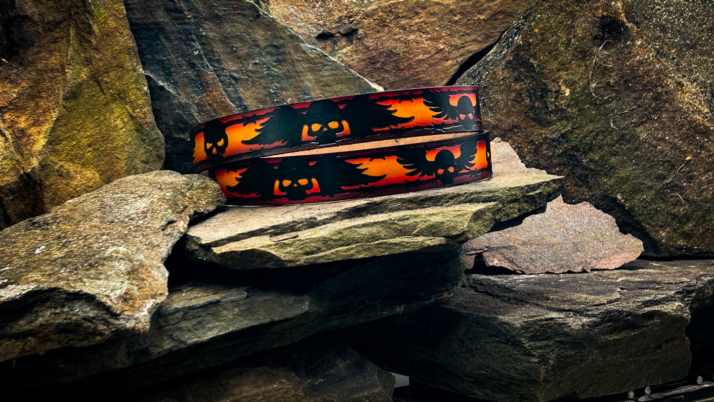 Painted Skull & Bat Wings Belt